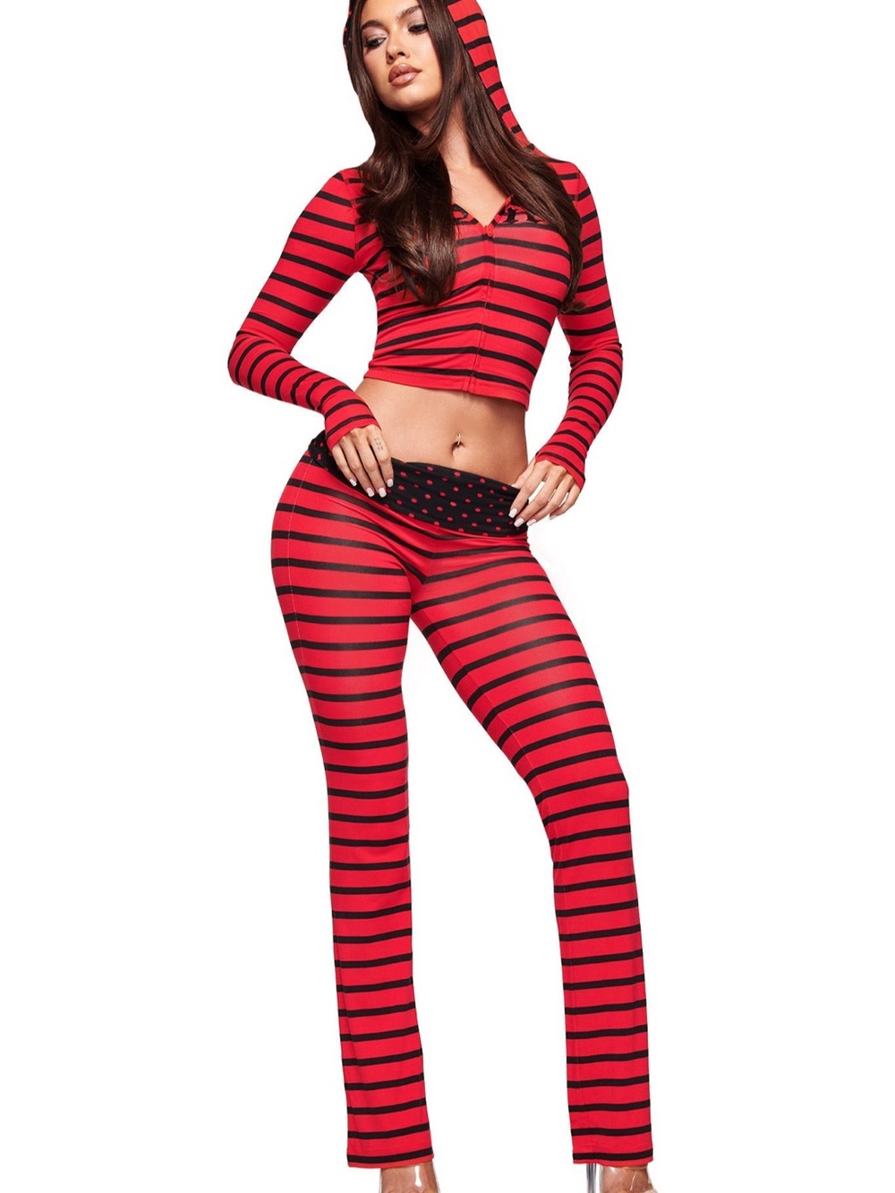 Ian GIA Striped Red & Black Hooded Two-Piece Set